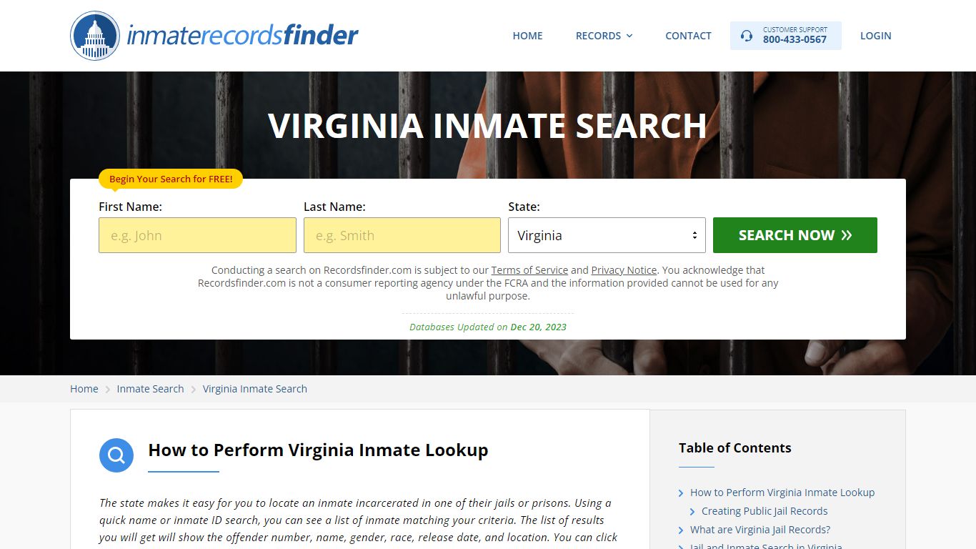 Virginia Inmate Search - Jail & Prison Records Online - Recordsfinder.com
